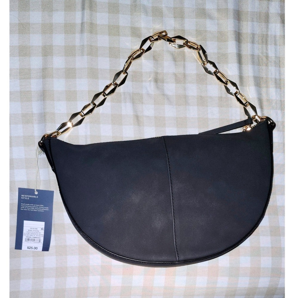 Universal Threads Black Crescent Shoulder Bag With Gold‎ Chain New With Tags